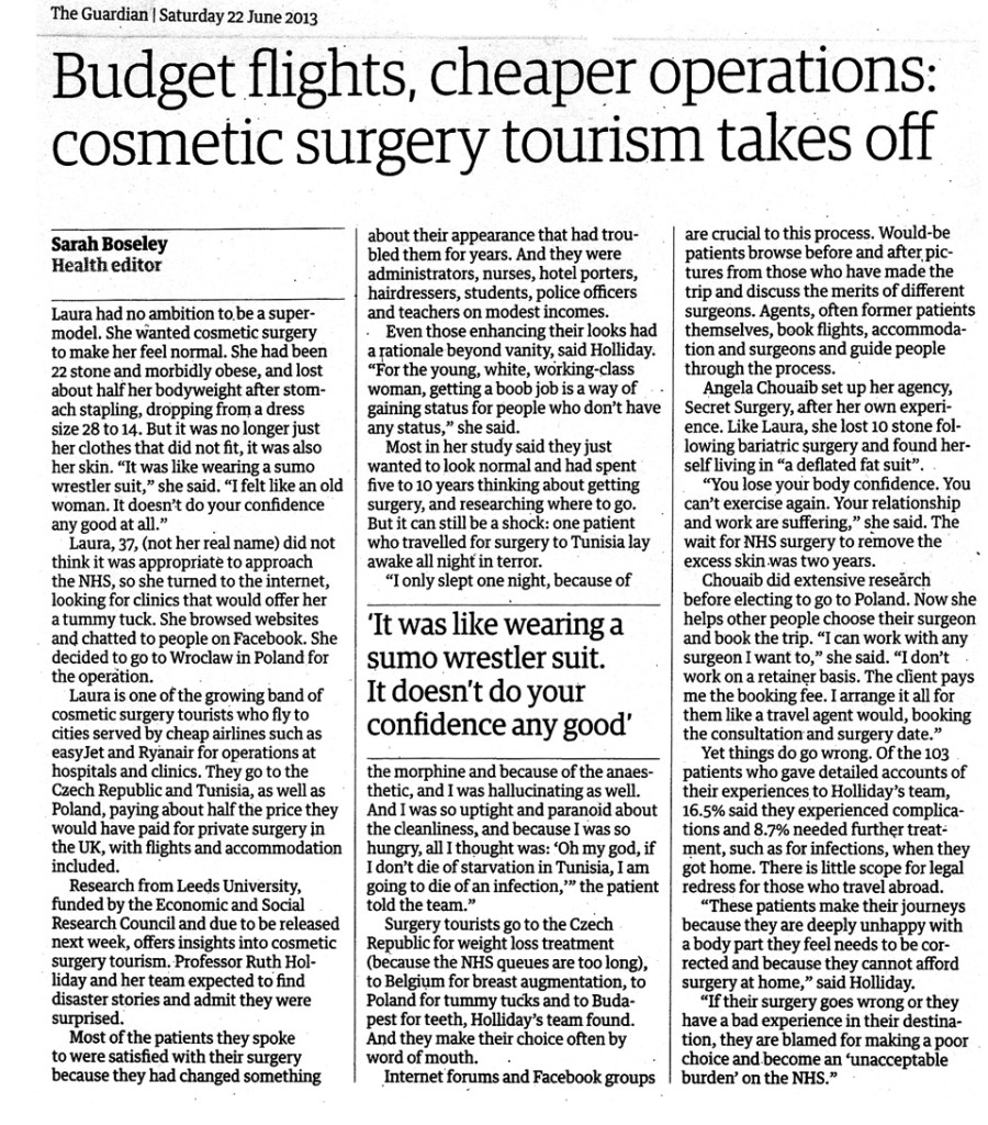 Guardian article: Budget flights cheaper operations: cosmetic surgery tourism takes off